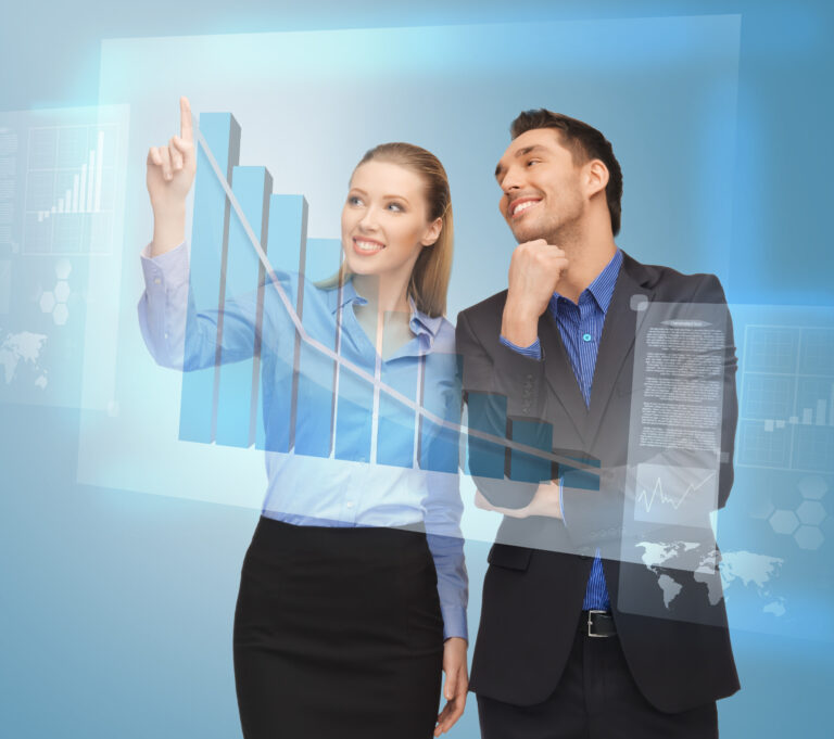 two business people working with virtual screen