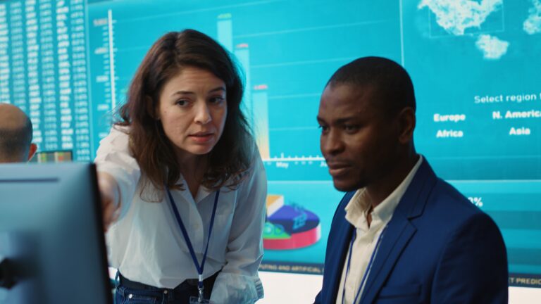 Project manager ensuring productivity and efficiency in creating annual reports
